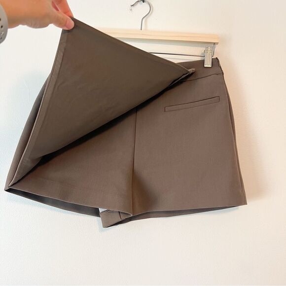 Zara Asymmetric Taupe Brown Skort NEW Size Medium Blogger Favorite - Picture 5 of 8